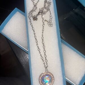 Elegant Silver Necklace with Iridescent Pendant